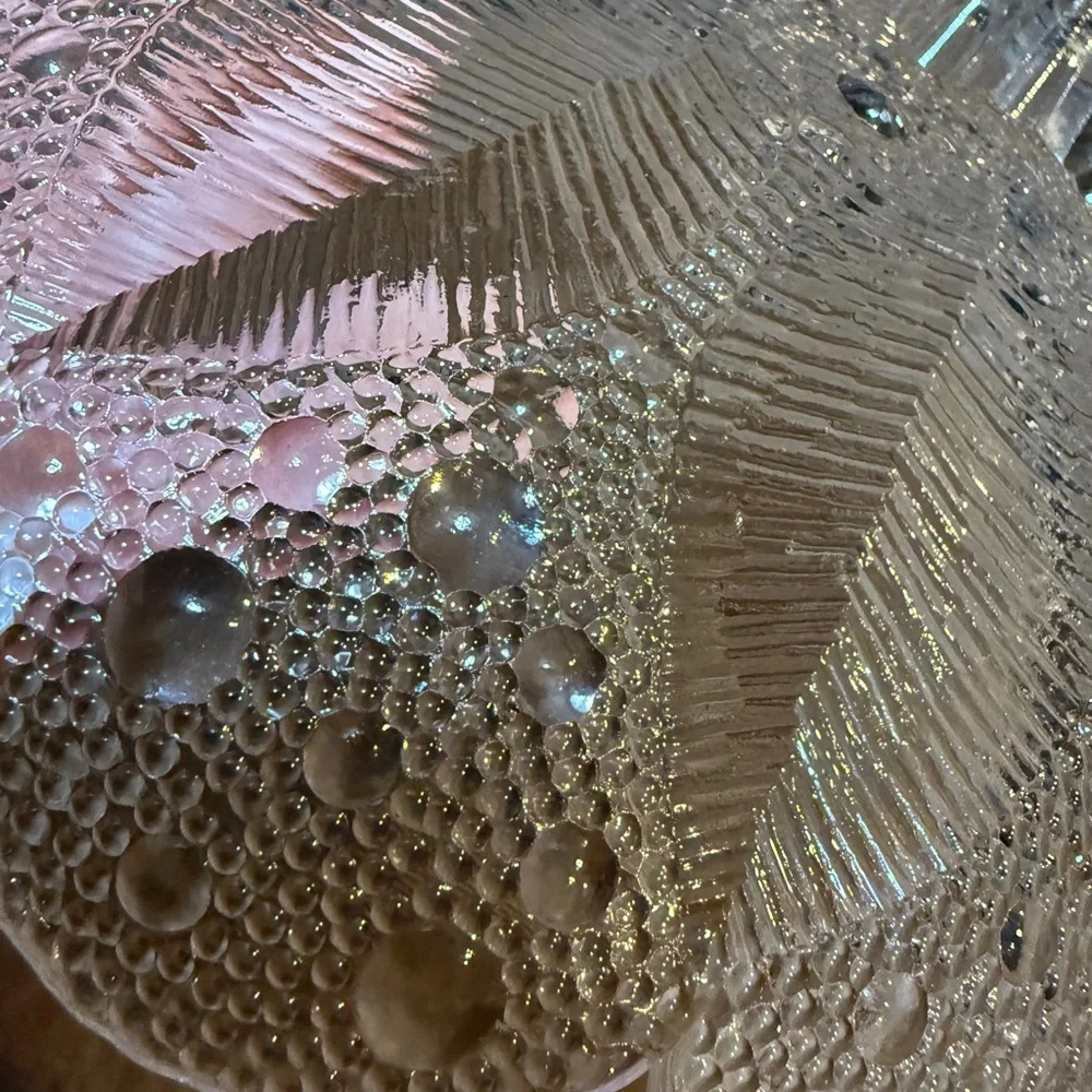 Vintage MCM E. Germany Lausitzer Dew Drop and Leaf Clear Glass Decorative Bowl